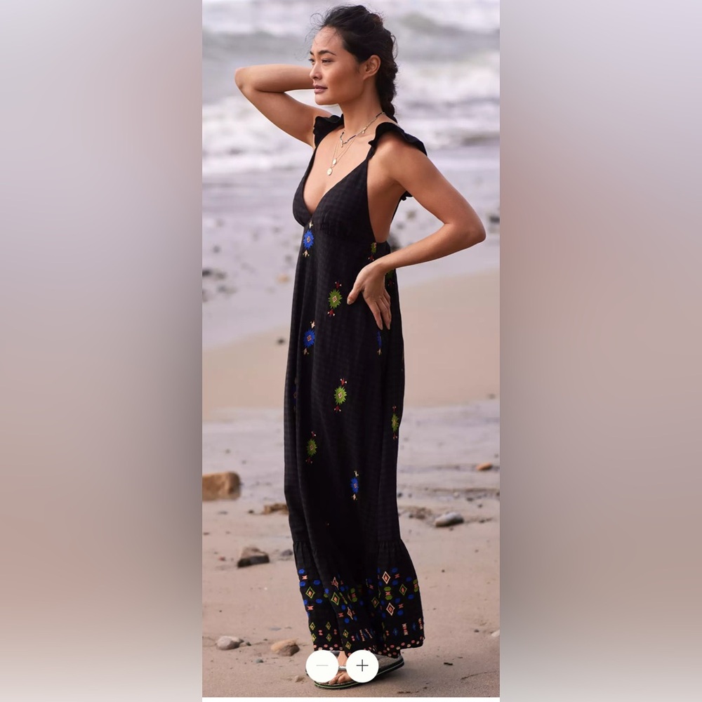 Anthropologie Black Maxi Dress with Colorful Embroidery